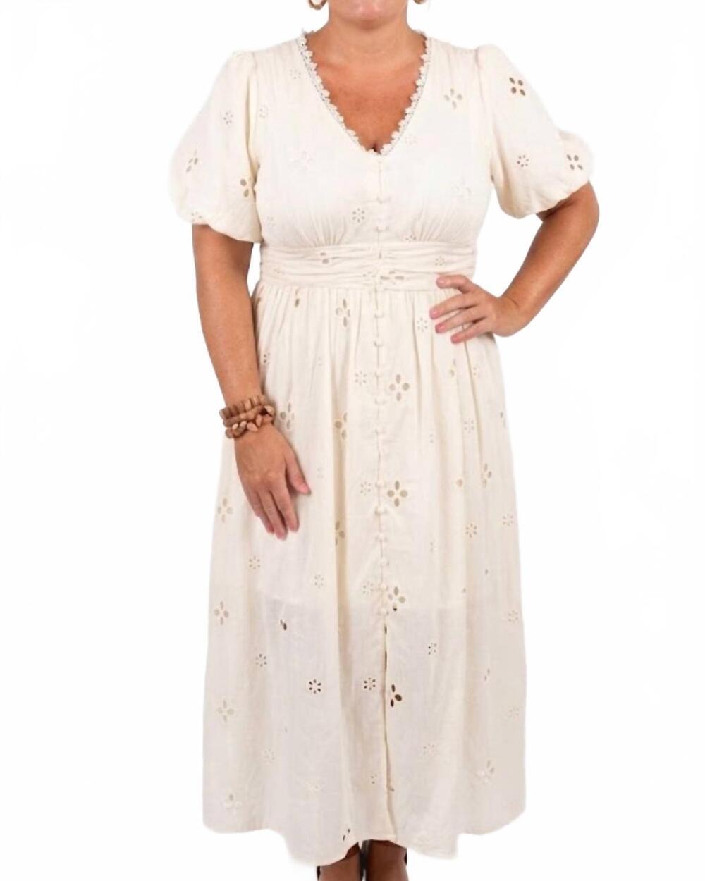 NEW PINE APPAREL princess sleeve midi dress in white